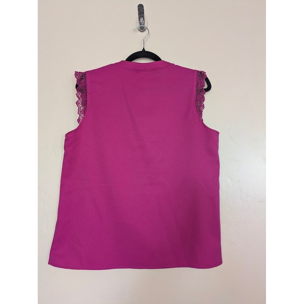 2 Pack Sleeveless Blouse Medium Black Pink Lace Trim V Neck Top Feminine Office - Picture 6 of 8